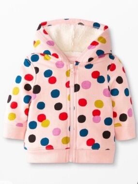 Hanna Andersson Baby Zip Hoodie 70 cm or 6-12 Months Pink Polka Dot Sherpa Lined